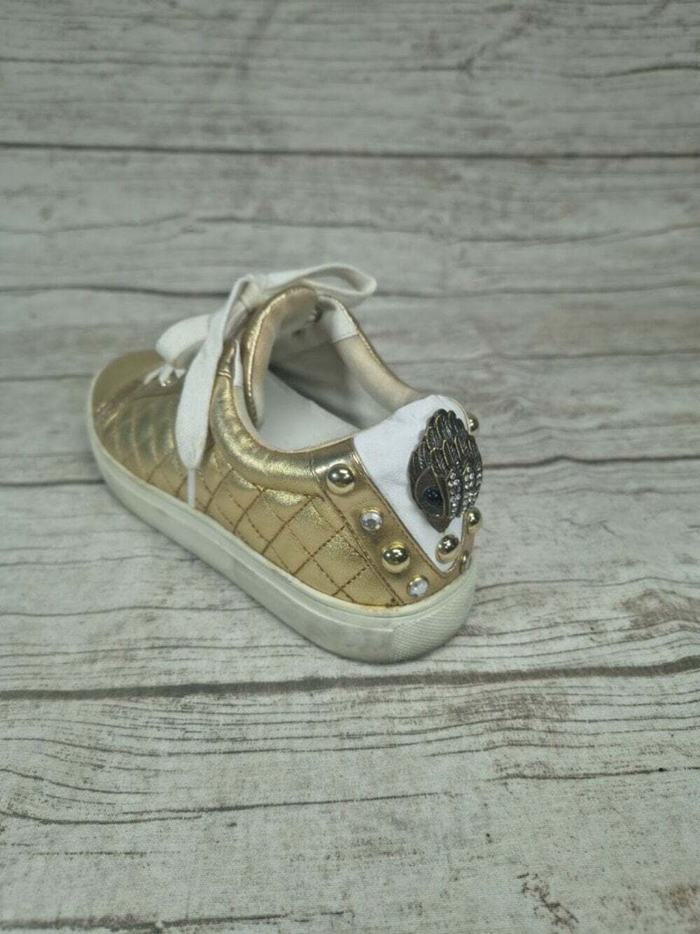 Kurt Geiger Metallic Gold Quilted Embellished Sneakers Size 38 - Picture 12 of 14